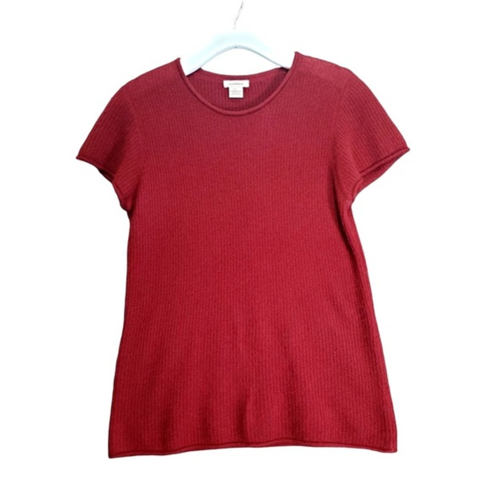 Sundance Womens Minimalist Quiet Luxe 100% Cashmere Sweater L Red Short Sleeve